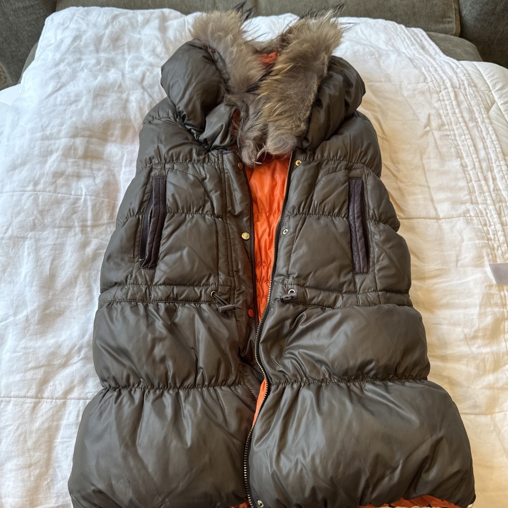 Egoist European Puffer And Fur Vest Green And‎ Orange SZ S